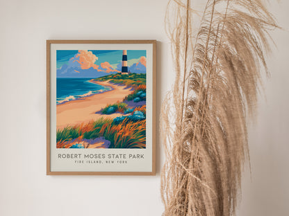 Robert Moses State Park Matte Border Poster | Fire Island, New York Beach House Decor — styled in a modern interior