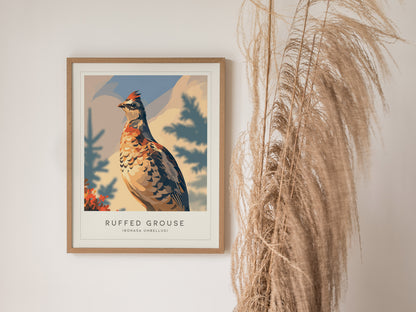 Ruffed Grouse Poster | Woodland Bird in Autumn Forest Wall Art — styled in a modern interior