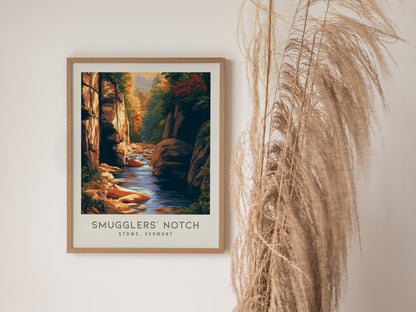 Smugglers' Notch Matte Border Poster | Stowe, Vermont Travel Wall Art — styled in a modern interior