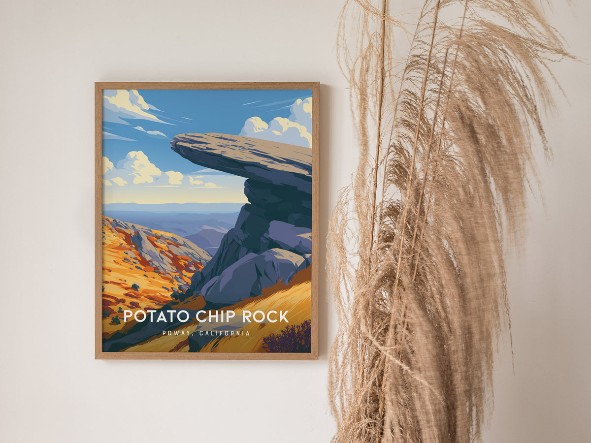 Potato Chip Rock, California Poster | Iconic Balanced Boulder Trail Wall Art — styled in a modern interior