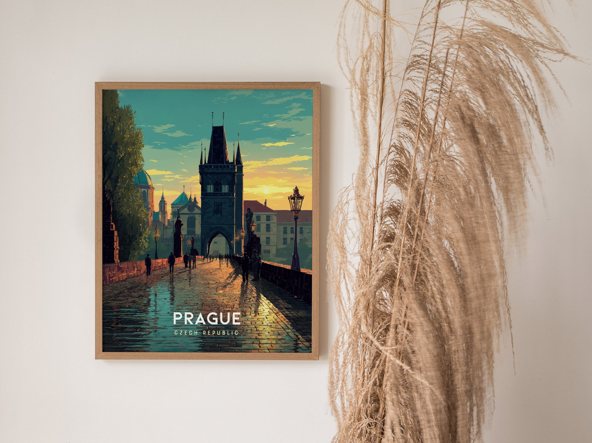 Prague Poster | Charles Bridge Sunset Art | Czech Republic Travel