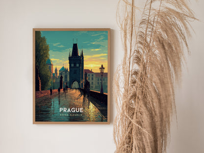 Prague Poster | Charles Bridge Sunset Art | Czech Republic Travel