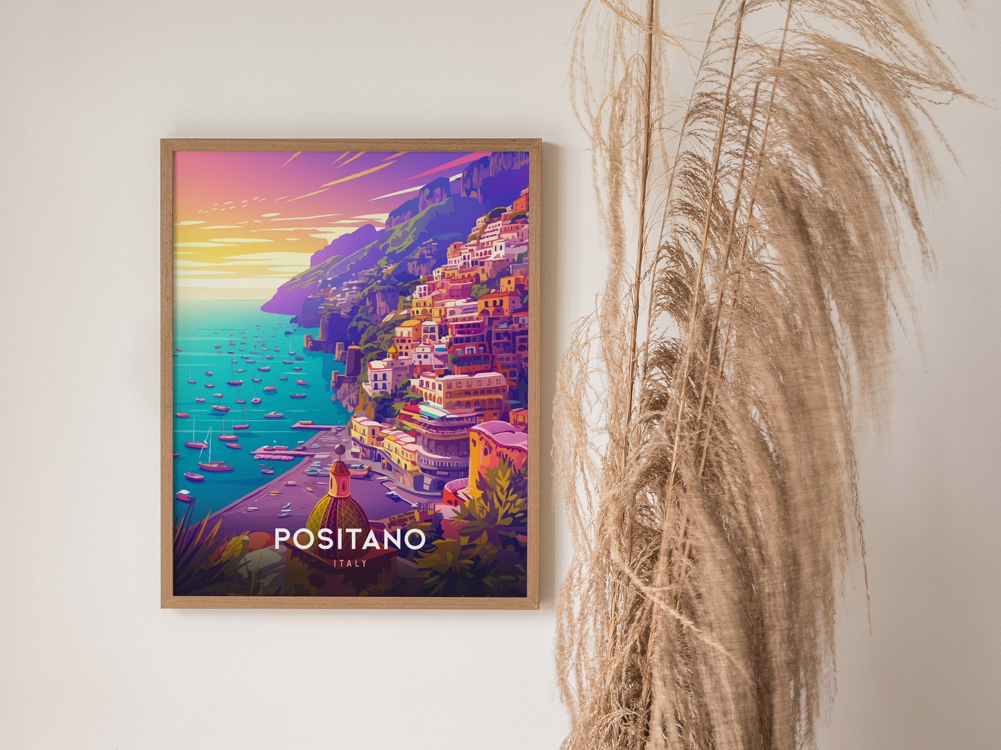 Positano Poster | Amalfi Coast Italy Art | Vintage Travel Print