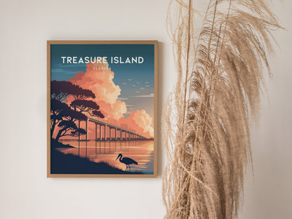 Treasure Island, Florida Poster | Sunset Beach & Lifeguard Tower Wall Art — styled in a modern interior