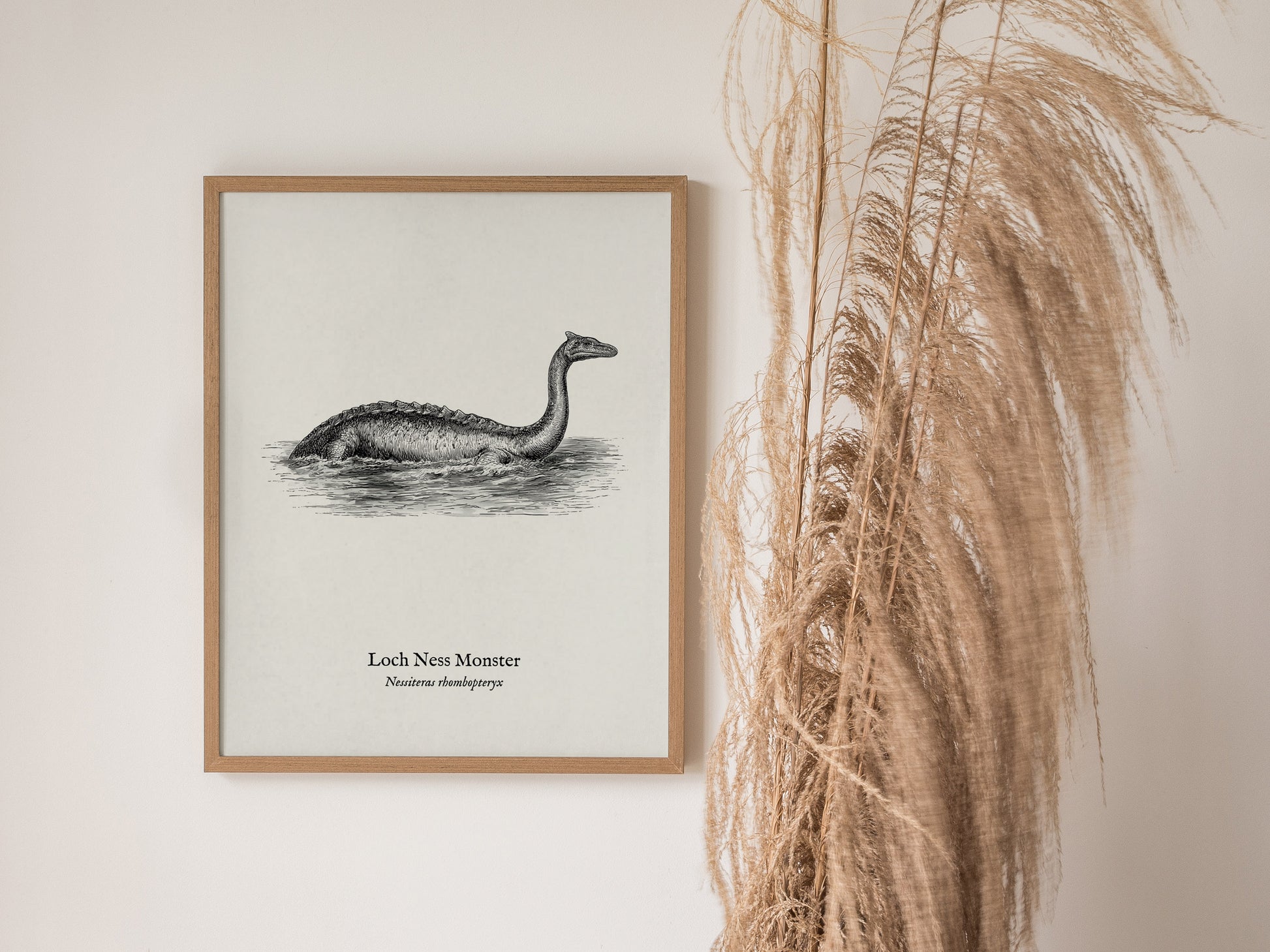 Loch Ness Monster Poster | Vintage Nessiteras rhombopteryx Zoological Illustration Wall Art — styled in a modern interior