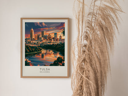 Tulsa Matte Border Poster | Oklahoma Destination Print Travel Wall Art — styled in a modern interior