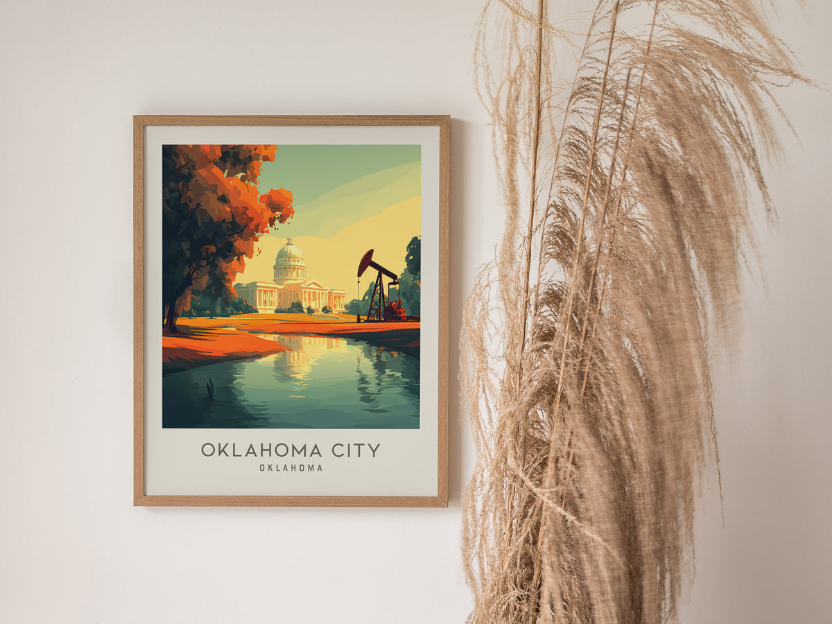 Oklahoma City Matte Border Poster | Oklahoma Destination Print Travel Wall Art — styled in a modern interior