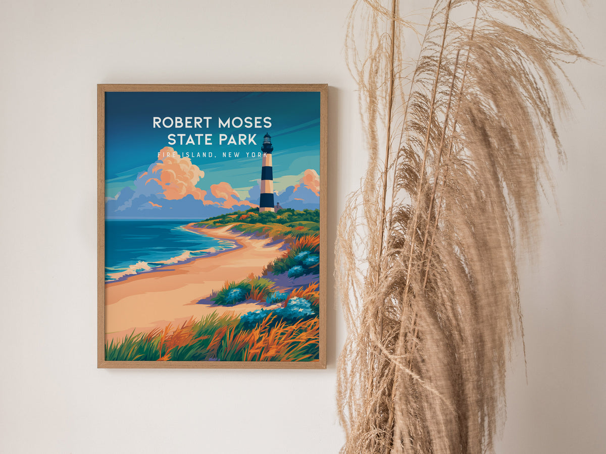 Robert Moses State Park, Fire Island, New York Poster | Coastal Beach Decor Wall Art — styled in a modern interior