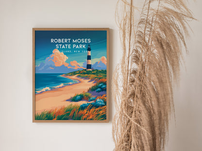 Robert Moses State Park, Fire Island, New York Poster | Coastal Beach Decor Wall Art — styled in a modern interior