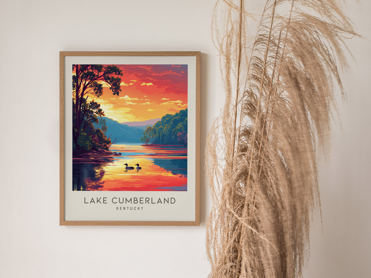 Lake Cumberland Matte Border Poster | Kentucky Destination Print Travel Wall Art — styled in a modern interior