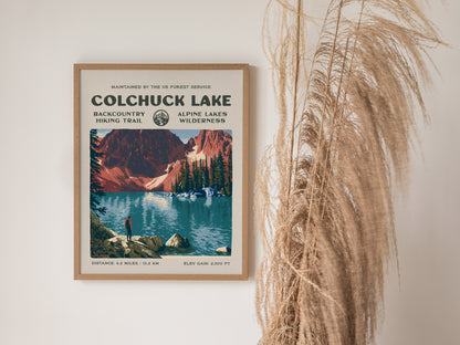 Colchuck Lake, Alpine Lakes Wilderness Poster | Hiker Gift | Backcountry Trail Wall Art — styled in a modern interior