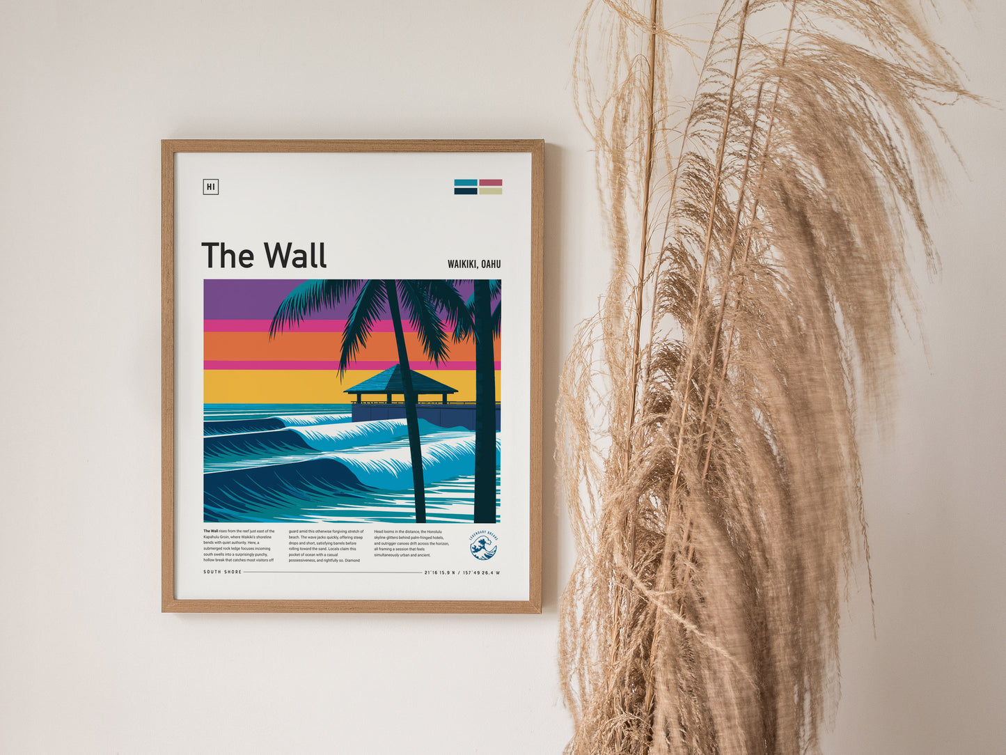 The Wall, Hawaii Poster | Epic Big Wave Surf Break Wall Art — styled in a modern interior