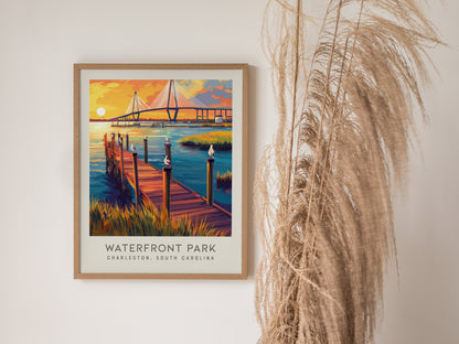 Waterfront Park Matte Border Poster | Charleston South Carolina Travel Wall Art — styled in a modern interior