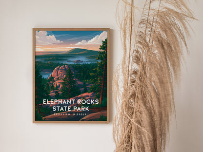 Elephant Rocks State Park, Belleview, Missouri Poster | Ancient Granite Boulders Travel Wall Art — styled in a modern interio