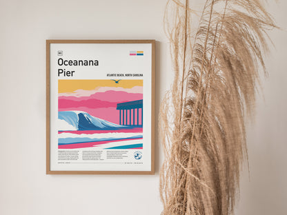 Oceanana Pier, Atlantic Beach, North Carolina Poster | Surf Wall Art & Beach House Decor — styled in a modern interior
