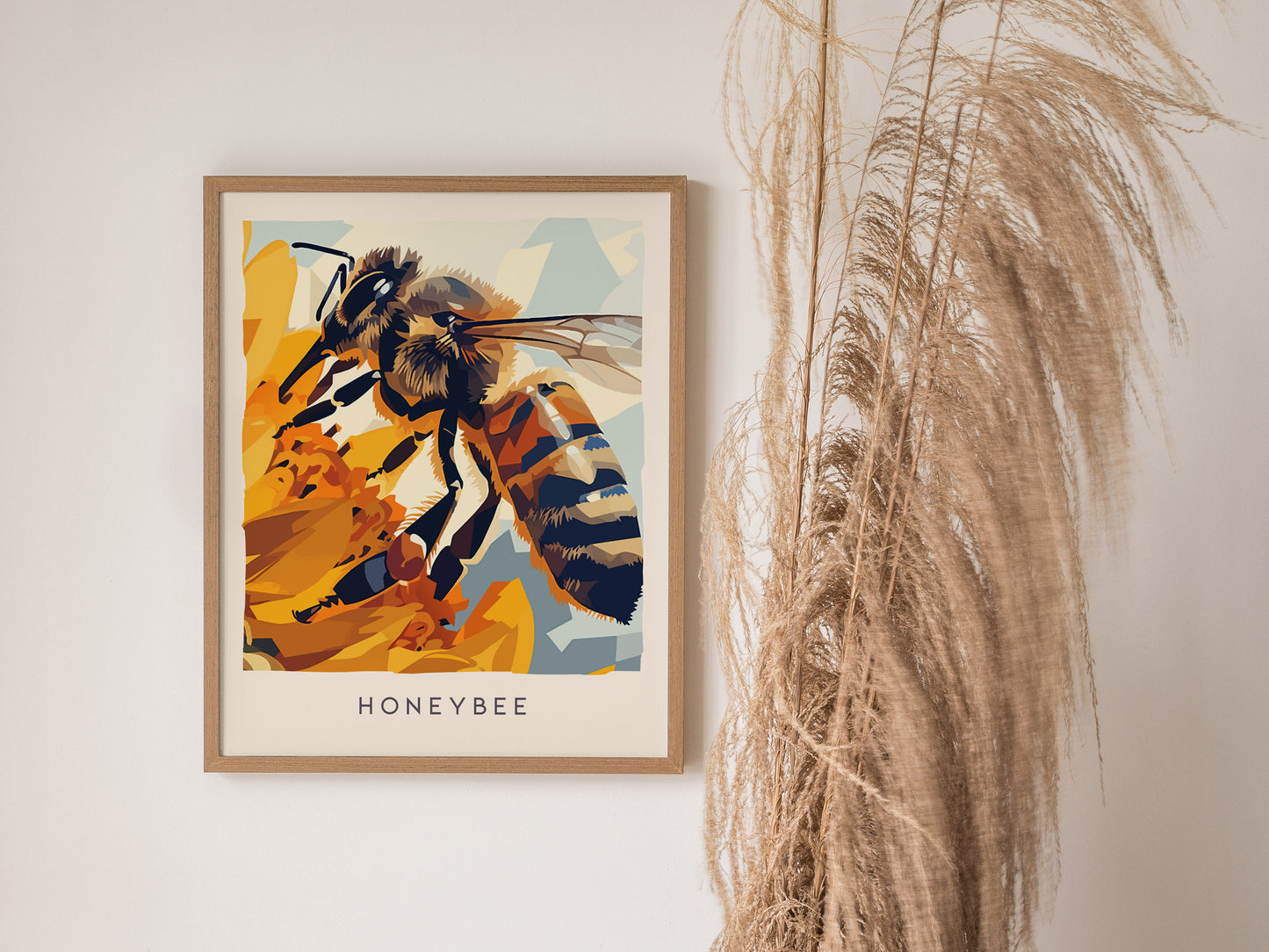 Honeybee, Wildlife Poster | Golden Pollinator Botanical Garden Wall Art — styled in a modern interior