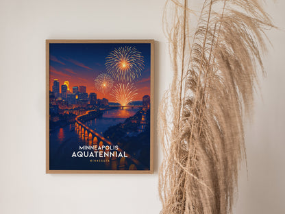 Minneapolis Aquatennial Poster | Stone Arch Bridge Fireworks Art
