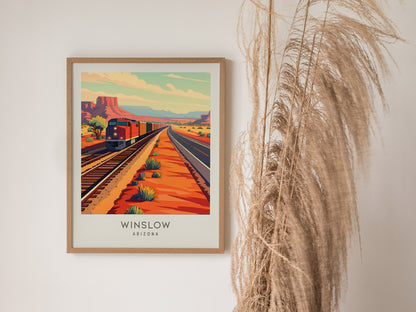 Winslow Matte Border Poster | Arizona Travel Wall Art — styled in a modern interior