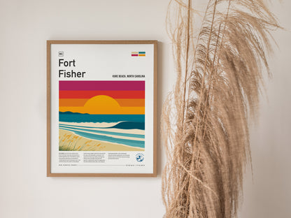 Fort Fisher, Kure Beach, North Carolina Poster | Surf Wall Art & Coastal Waves Print — styled in a modern interior