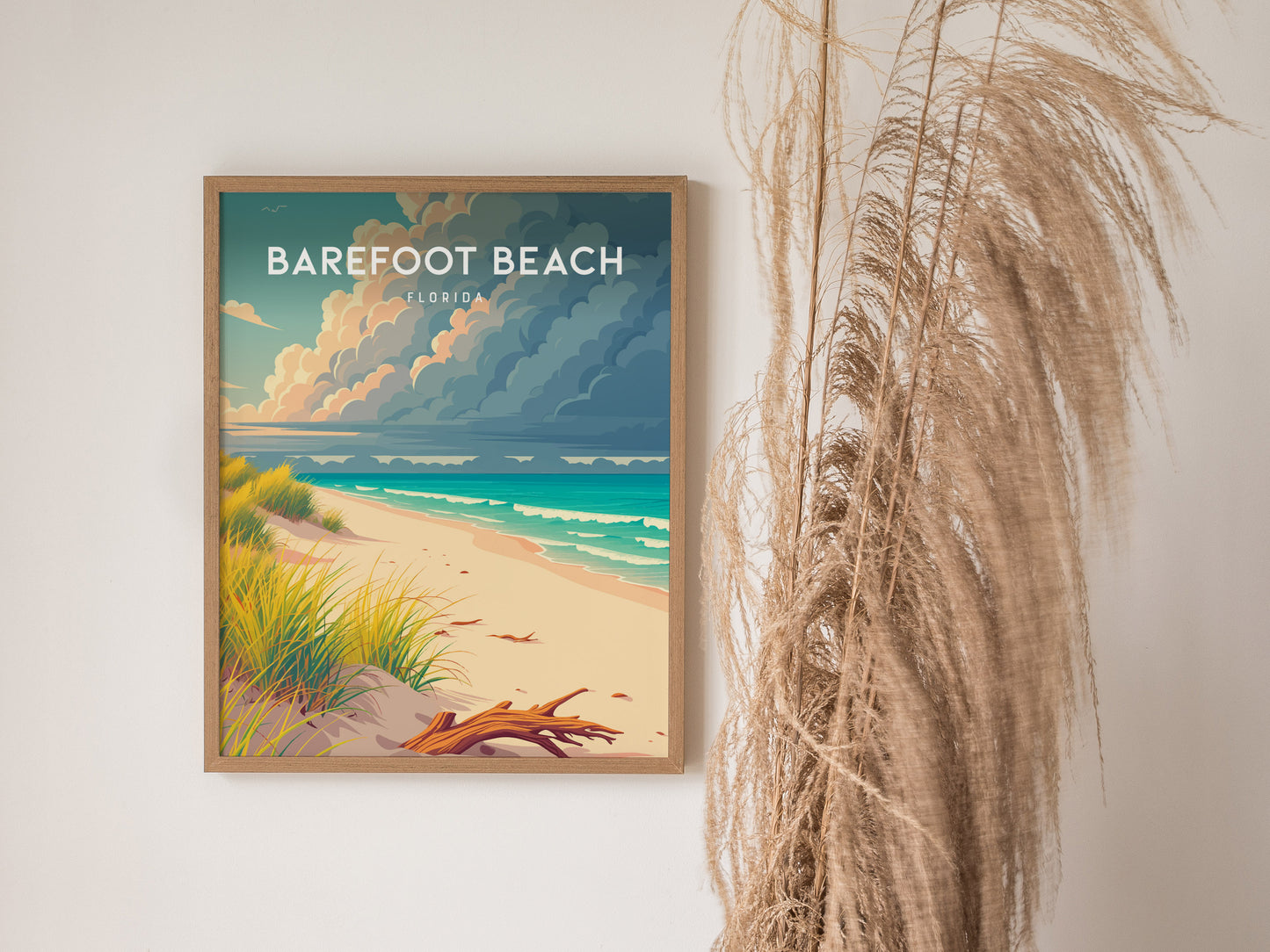 Barefoot Beach, Florida Poster | Sun-Drenched Gulf Coast Art Wall Art — styled in a modern interior