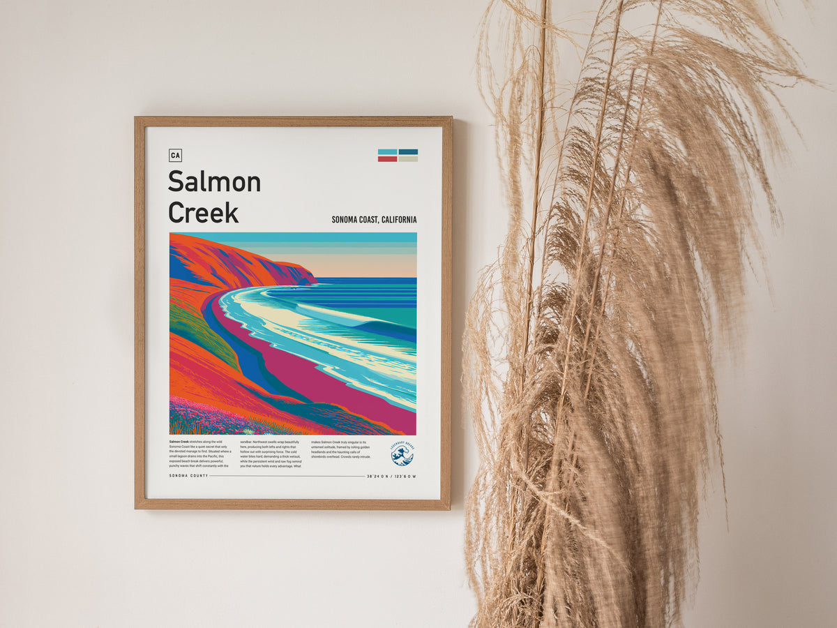 Salmon Creek, Sonoma Coast, California Poster | Surf Wall Art & Wave Print — styled in a modern interior