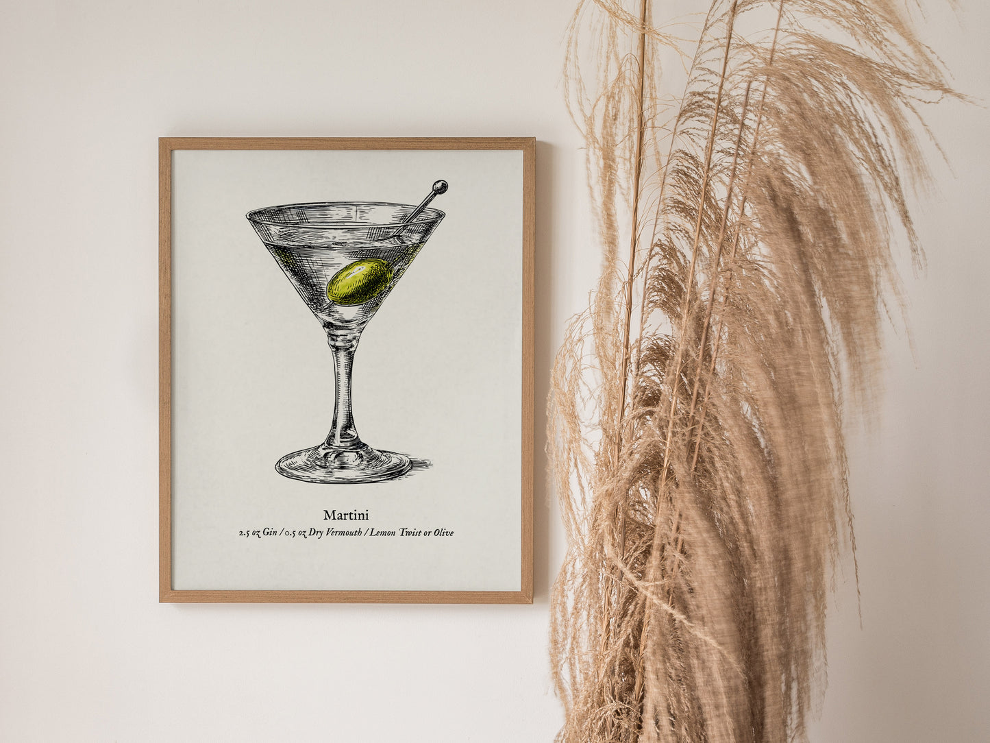 Martini Poster | Vintage Cocktail Scientific Illustration Wall Art — styled in a modern interior