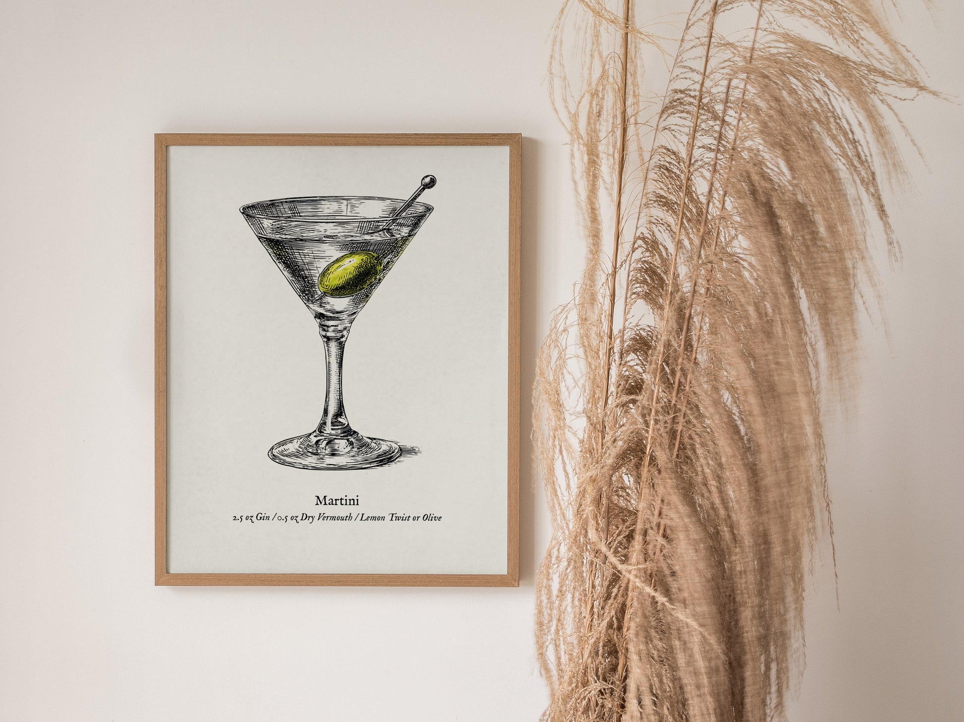Martini Poster | Vintage Cocktail Scientific Illustration Wall Art — styled in a modern interior