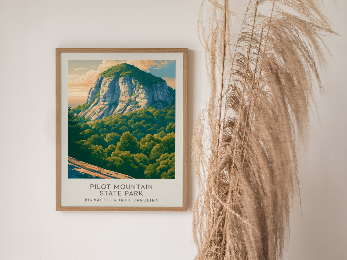 Pilot Mountain State Park Matte Border Poster | Pinnacle, North Carolina Destination Print — styled in a modern interior
