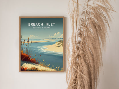 Breach Inlet, Sullivan's Island Poster | Coastal Beach Decor Travel Gift Wall Art — styled in a modern interior