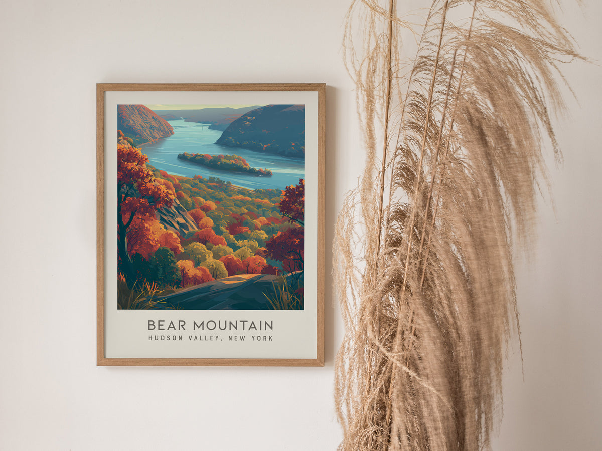 Bear Mountain Matte Border Poster | Hudson Valley, New York Destination Print — styled in a modern interior
