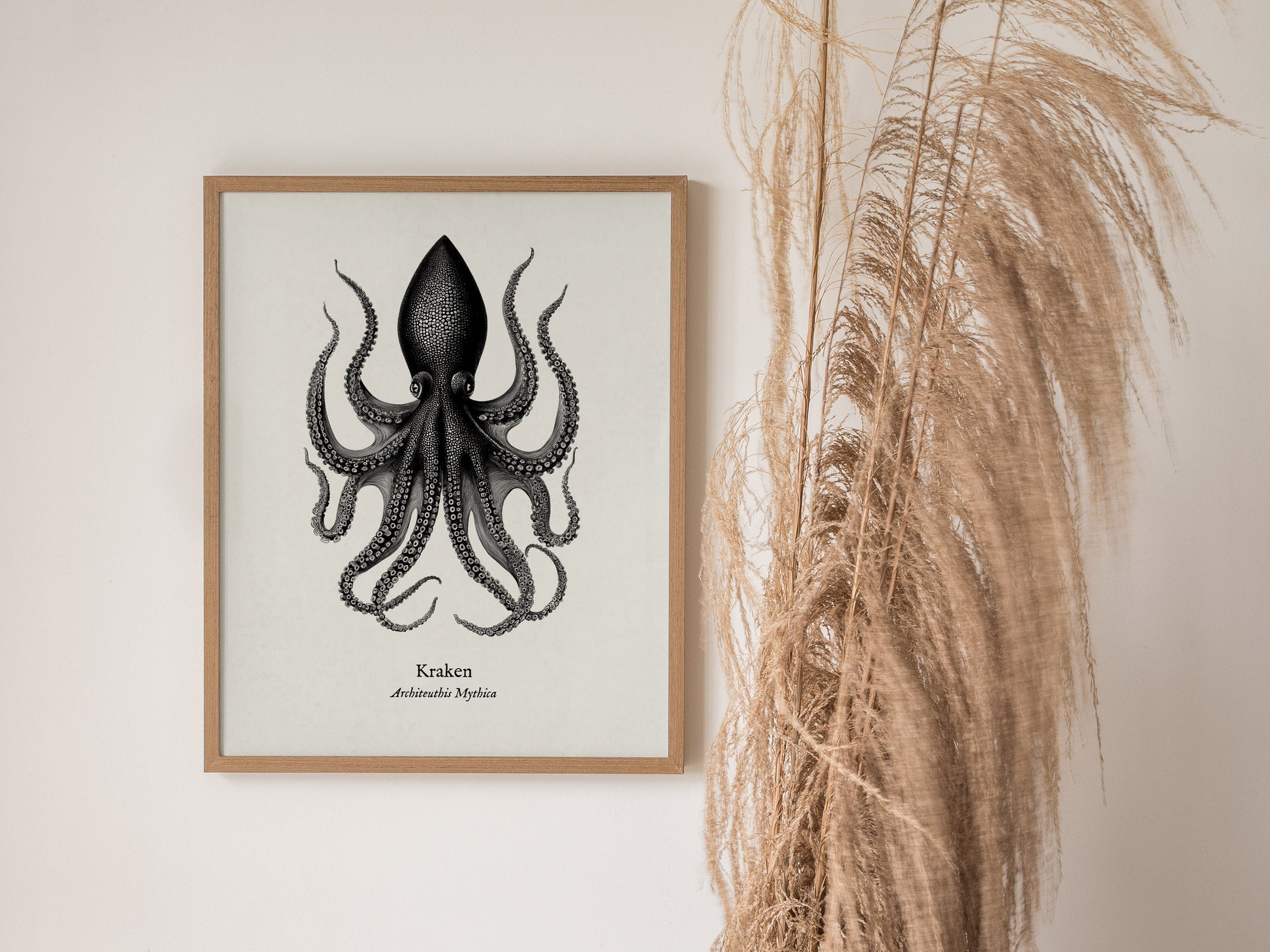 Kraken Poster | Vintage Architeuthis Mythica Zoological Illustration Wall Art — styled in a modern interior