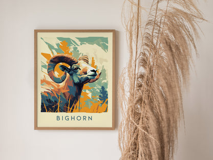 Bighorn Ram Modern Wildlife Poster | Mountain Cabin Wall Art | Framed or Unframed