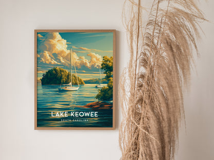 Lake Keowee, South Carolina Poster | Lakeside Mountain Retreat Wall Art — styled in a modern interior