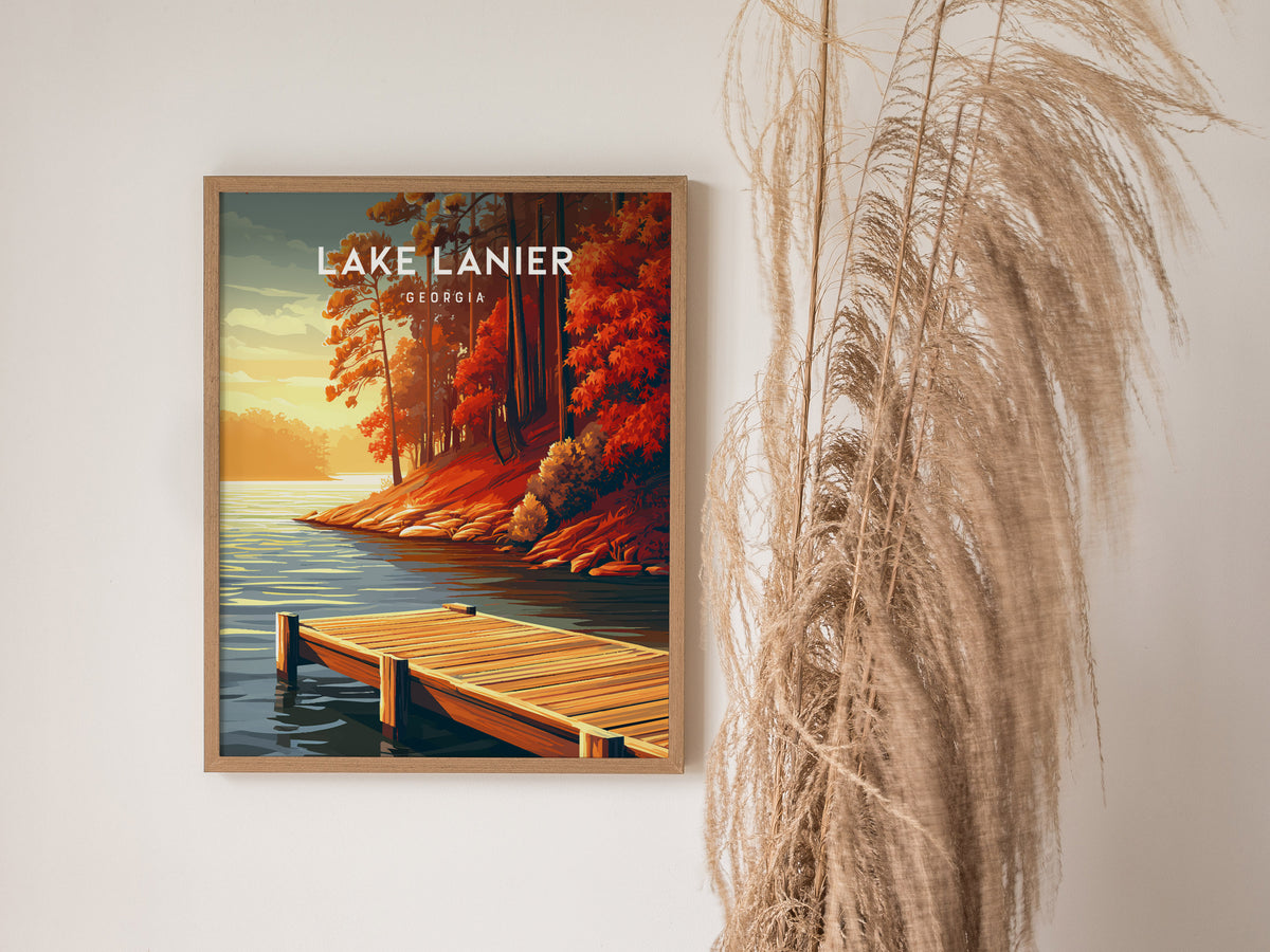 Lake Lanier, Georgia Poster | Serene Lakeside Vacation Wall Art — styled in a modern interior