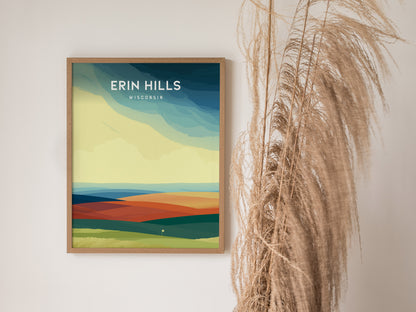 Erin Hills Golf Course, Erin, Wisconsin Poster | Rolling Fairways & Links Poster Wall Art — styled in a modern interior