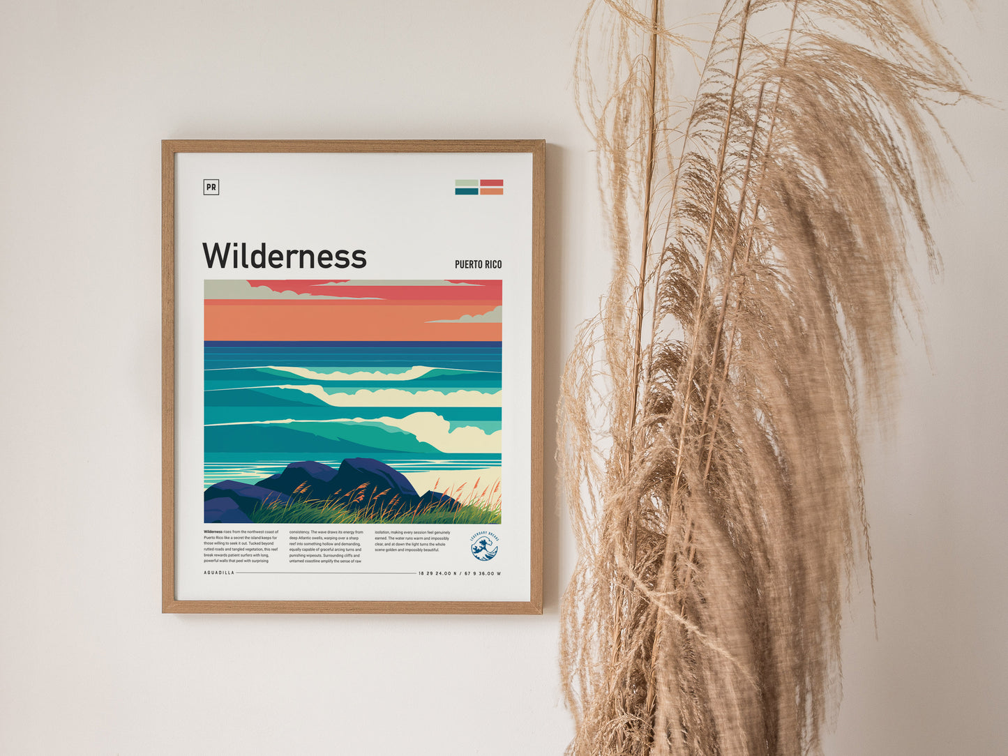 Wilderness, Puerto Rico Poster | Tropical Surf Paradise Wall Art — styled in a modern interior