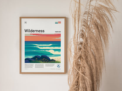Wilderness, Puerto Rico Poster | Tropical Surf Paradise Wall Art — styled in a modern interior