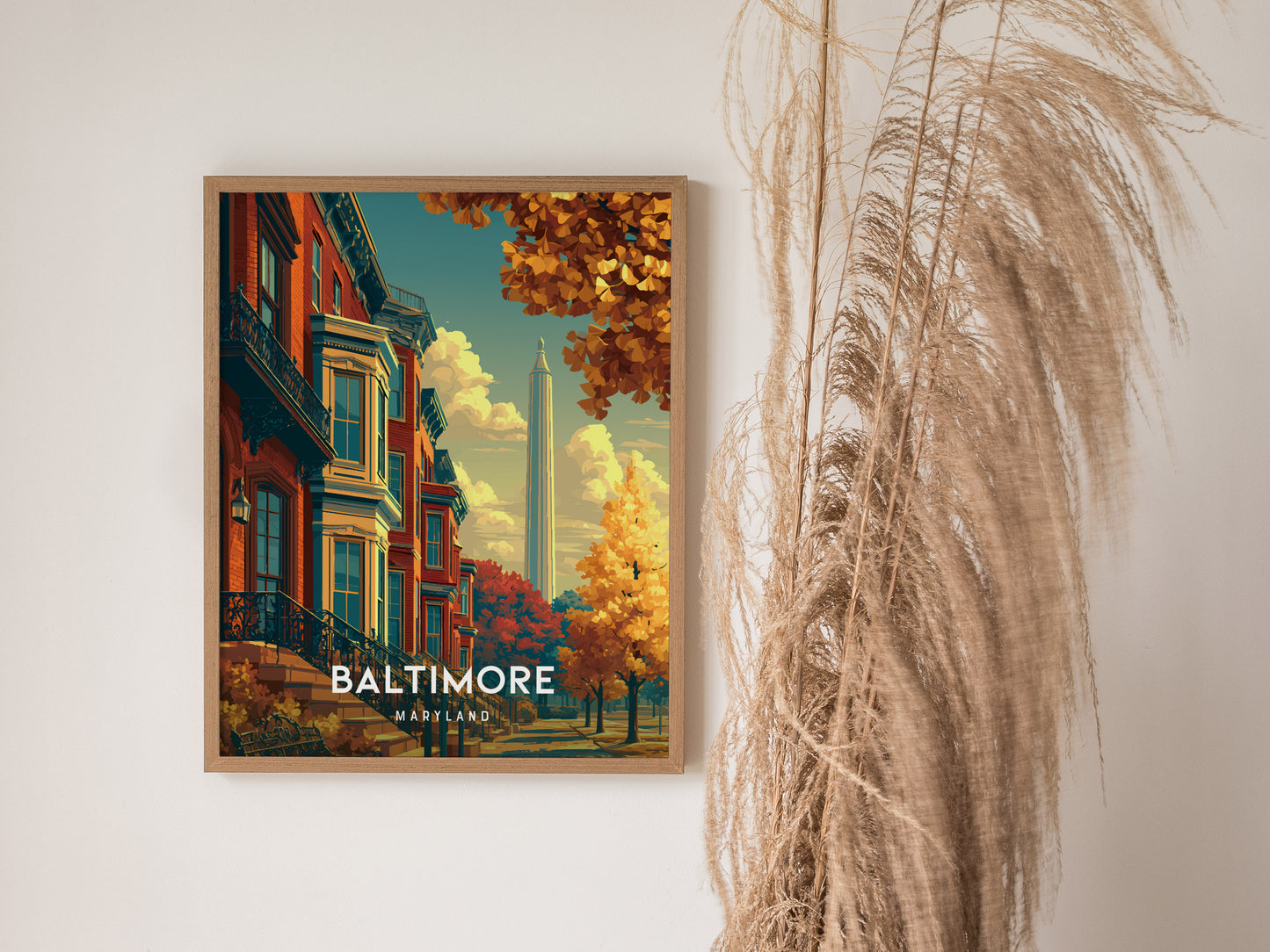 Baltimore, Maryland Poster | Harbor Skyline & Charm City Wall Art — styled in a modern interior