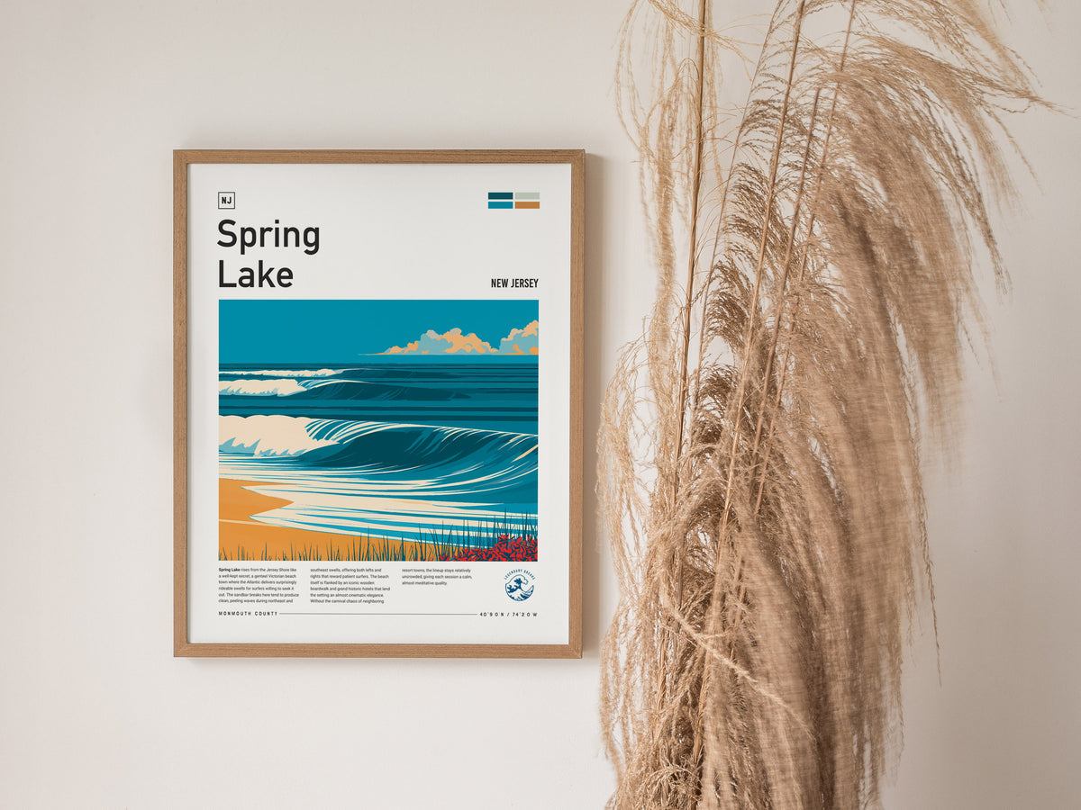 Spring Lake, New Jersey Poster | Surf Wall Art & Coastal Charm Print — styled in a modern interior