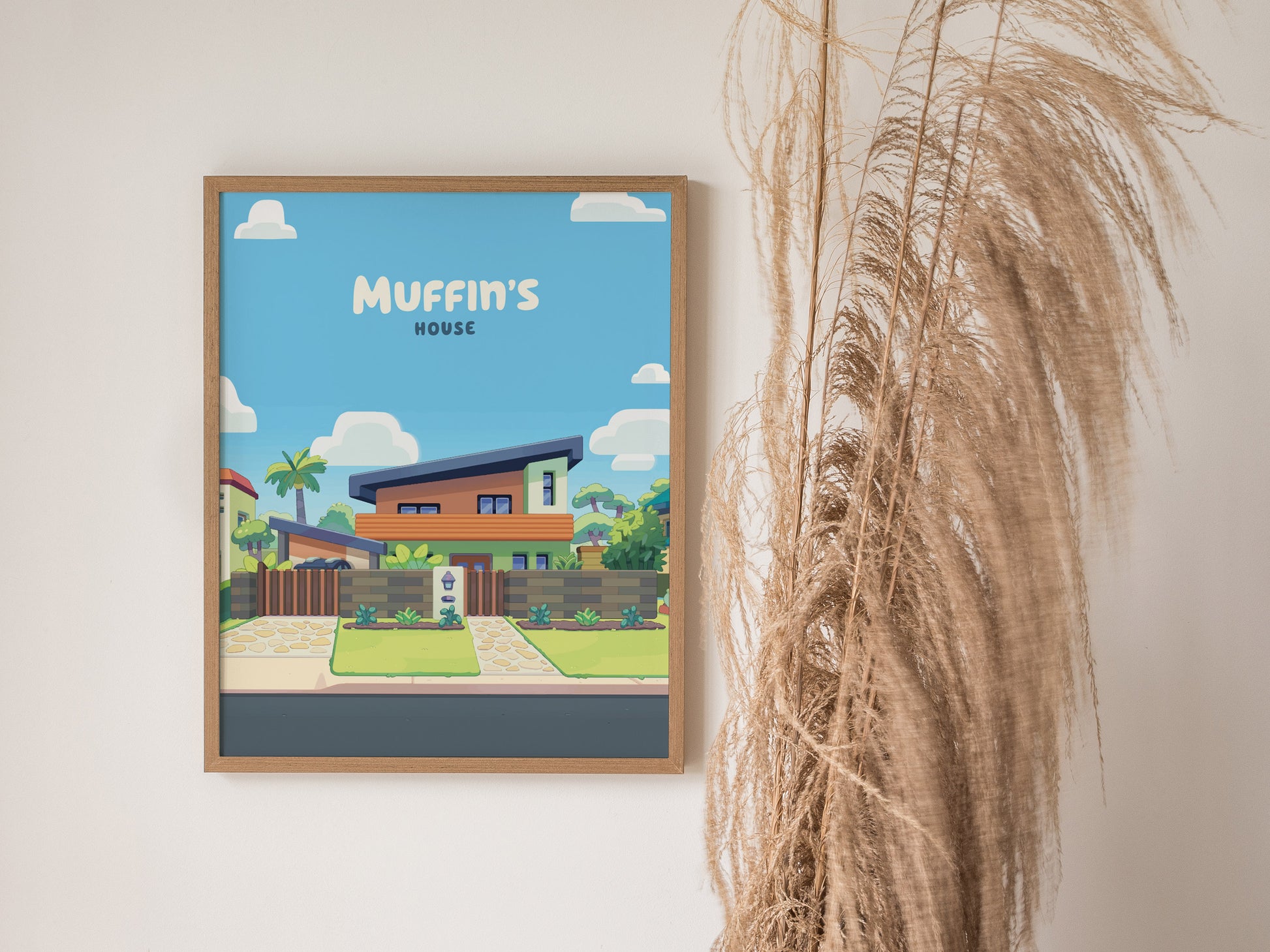 Bluey Muffin's House Poster | Kids Room Decor Wall Art | Framed or Unframed