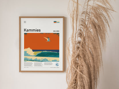 Kammies, Hawaii Poster | Tropical Surf Break Paradise Wall Art — styled in a modern interior