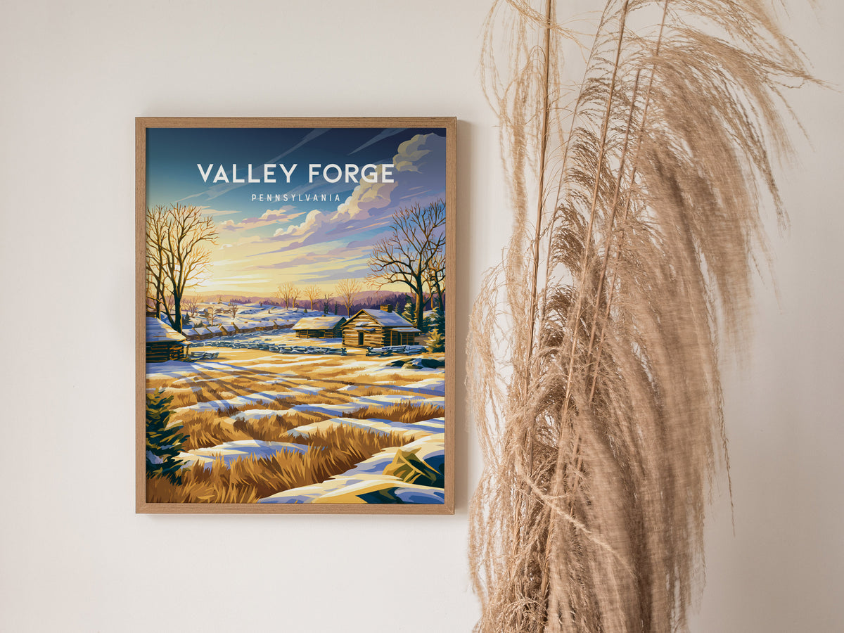 Valley Forge, Pennsylvania Poster | Historic Winter Encampment Travel Wall Art — styled in a modern interior