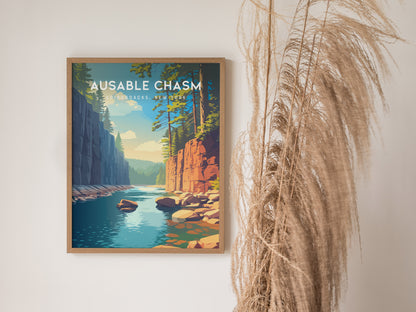 Ausable Chasm, Adirondacks, New York Poster | Gorge & Waterfall Vacation Wall Art — styled in a modern interior