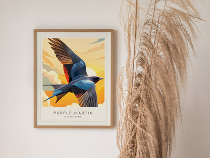 Purple Martin Poster | Graceful Songbird in Golden Light Wall Art — styled in a modern interior