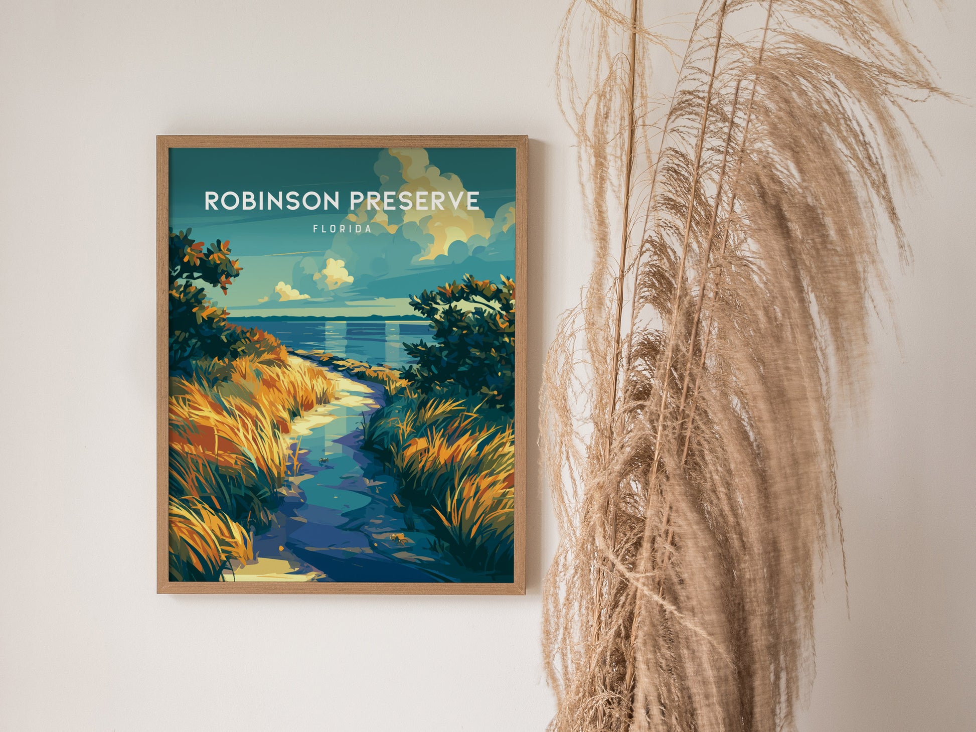 Robinson Preserve, Florida Poster | Mangrove Trails & Coastal Wetlands Wall Art — styled in a modern interior
