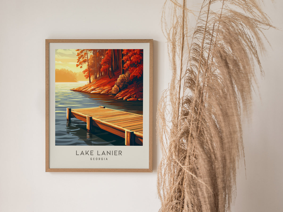 Lake Lanier Matte Border Poster | Georgia Destination Print Travel Wall Art — styled in a modern interior