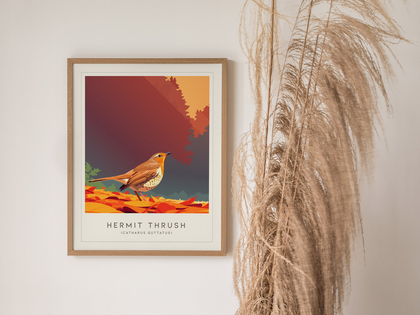 Hermit Thrush Poster | Woodland Songbird Forest Art Wall Art — styled in a modern interior