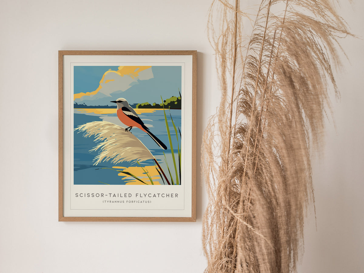 Scissor-tailed Flycatcher Poster | Graceful Prairie Bird Portrait Wall Art — styled in a modern interior