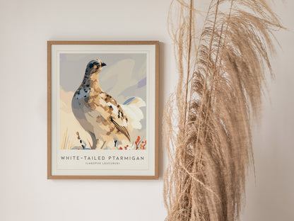 White-tailed Ptarmigan, Lagopus leucurus Poster | Alpine Bird Wall Art — styled in a modern interior