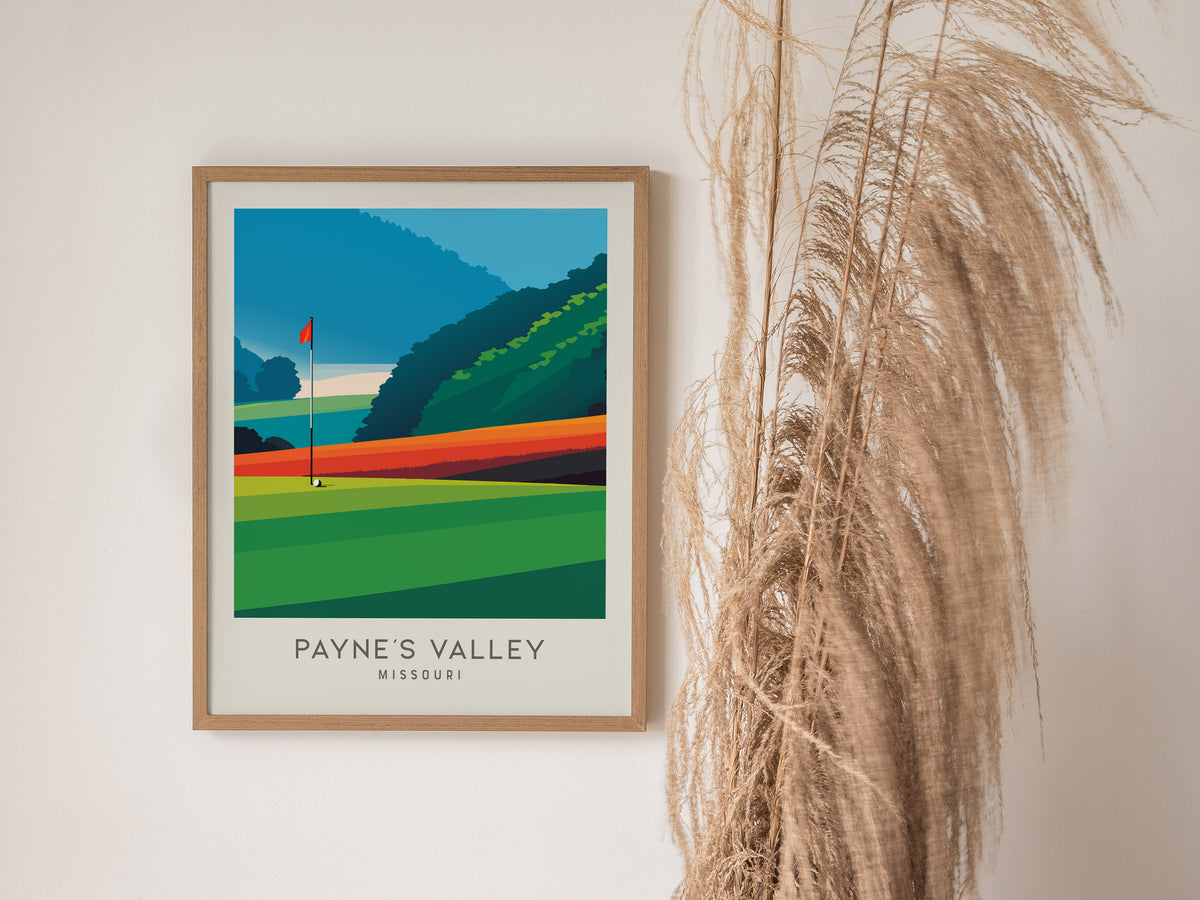 Payne's Valley Matte Border Poster | Missouri Golf Course Print & Country Club Decor — styled in a modern interior